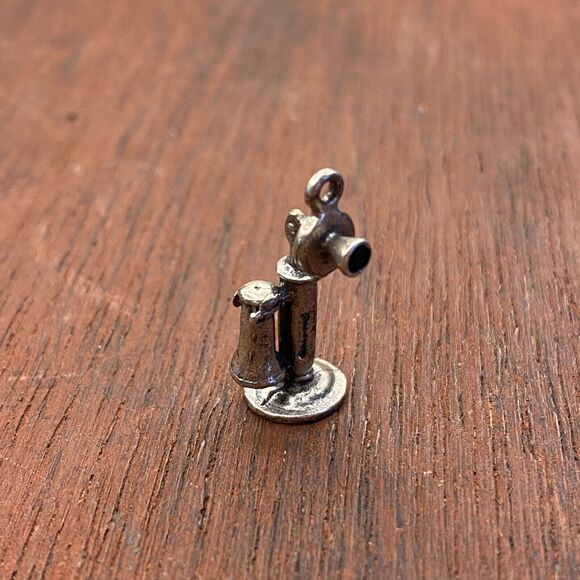 Vintage 925 Sterling Silver Retro Candlestick Telephone Pendant Bracelet Charm - Picture 3 of 4